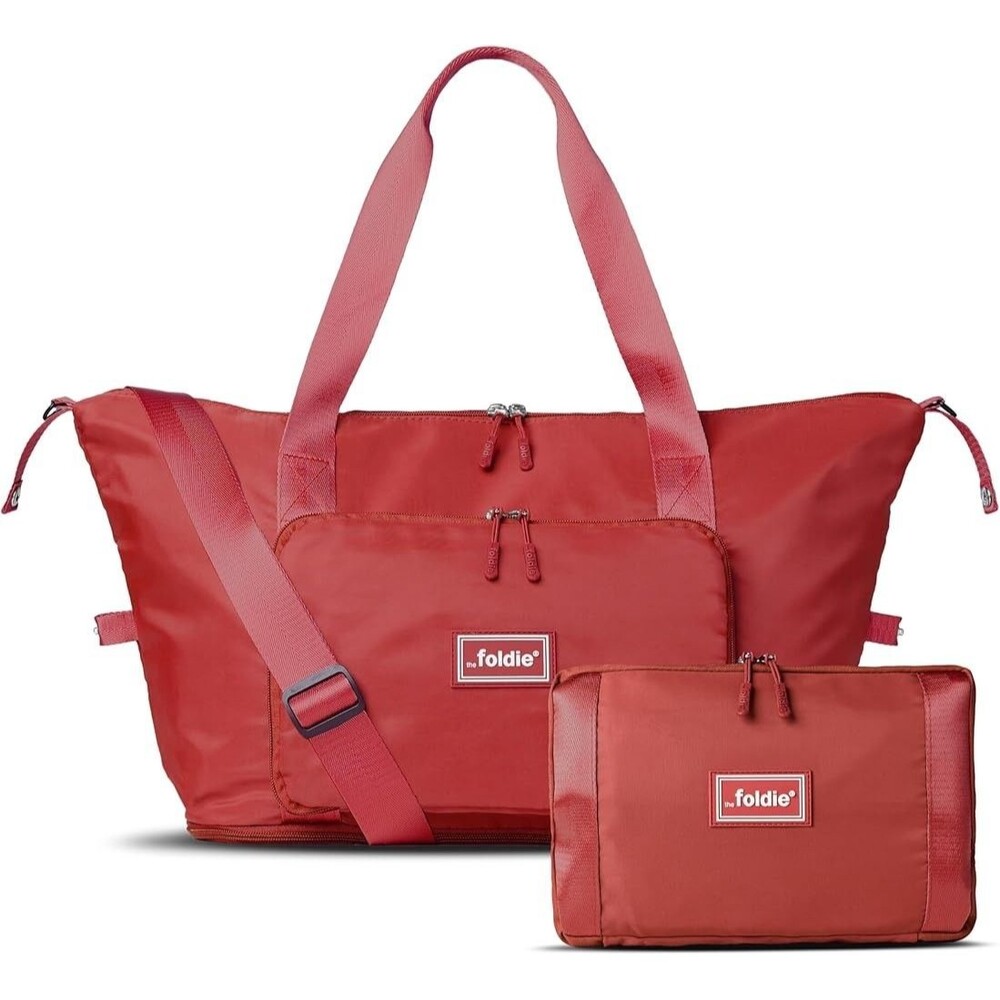 NEW THE FOLDIE Travel Bag Expandable Packable Duffel Weekender Red Nylon